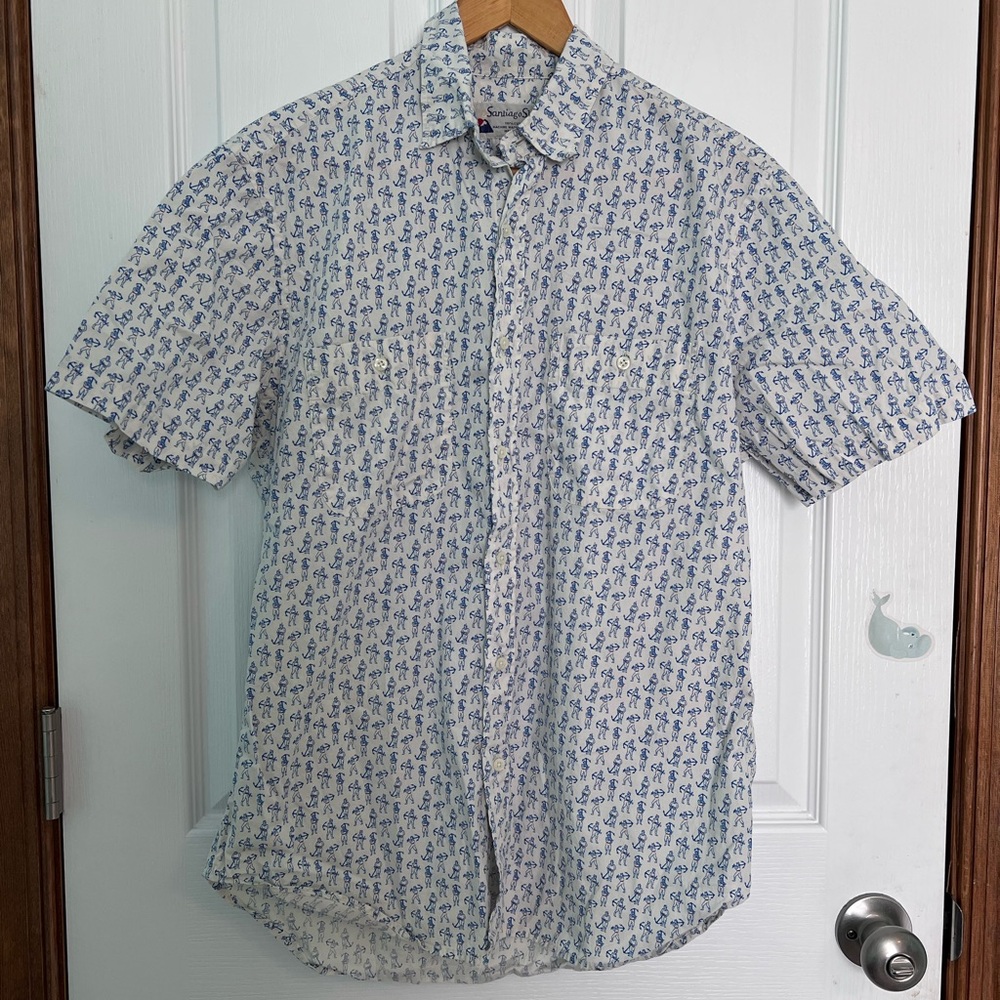 Men’s Santiago Short Sleeve Button Down Medium Valparaiso Anchor Men Vintage